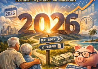 Graph showing 2026 retirement preparation trends with icons for savings, demographics, and policies.